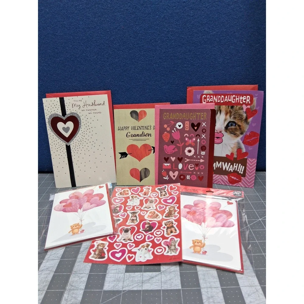 Hallmark Valentines Day Cards Stickers Lot Pink Husband Grandson Granddaughter